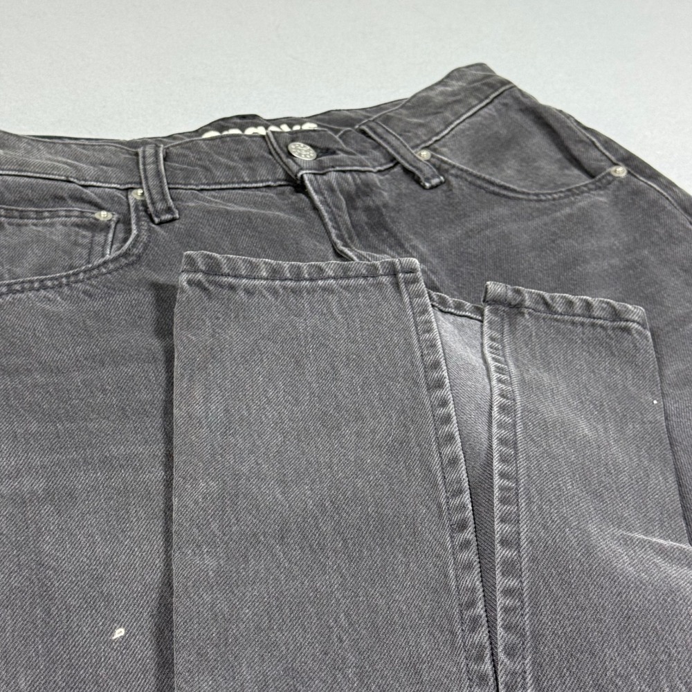 Mother Snacks High Waisted Flare Jeans Washed Black Side Slit Denim Pants